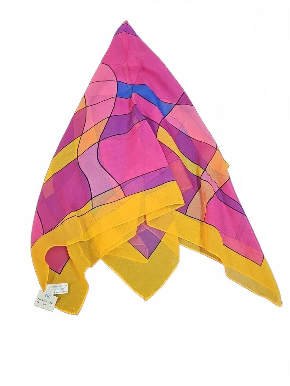 Vintage Pink orange Yellow colors polyester chiffon Scarf 30x30 in made in Italy